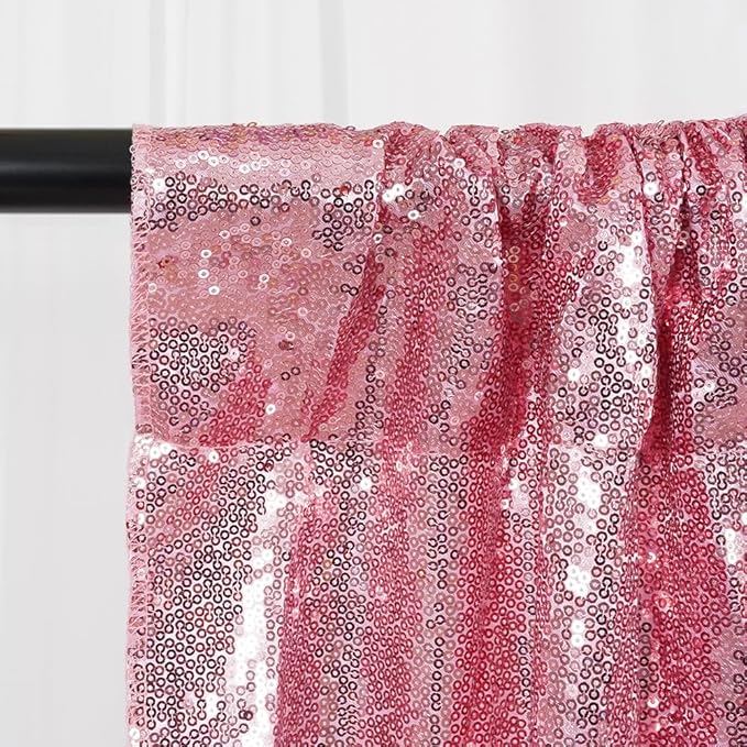 SquarePie Sequin Backdrop Curtain Not See Through Thick Glitter Background for Party 10FT x 10FT Fuchsia Pink