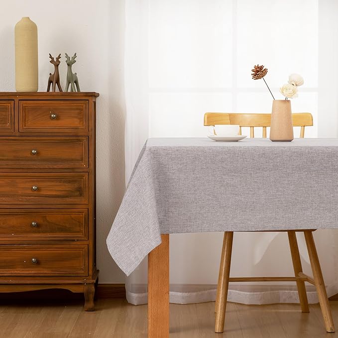 Hiasan Faux Linen Rectangle Tablecloth - Wrinkle and Stain Resistant Washable Table Cloth for Kitchen Dining Room Holiday Table Cover for Party Dinner, Stone, 54 x 120 Inch