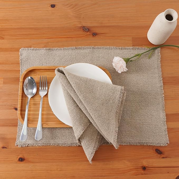 100% Pure Linen Placemats Set of 4 - 13 x 19 Inch Super Thick Noble Dining Table Place Mat for Wedding, Parties, Everyday, Holidays, Indoor Outdoor (4PCS, Linen)