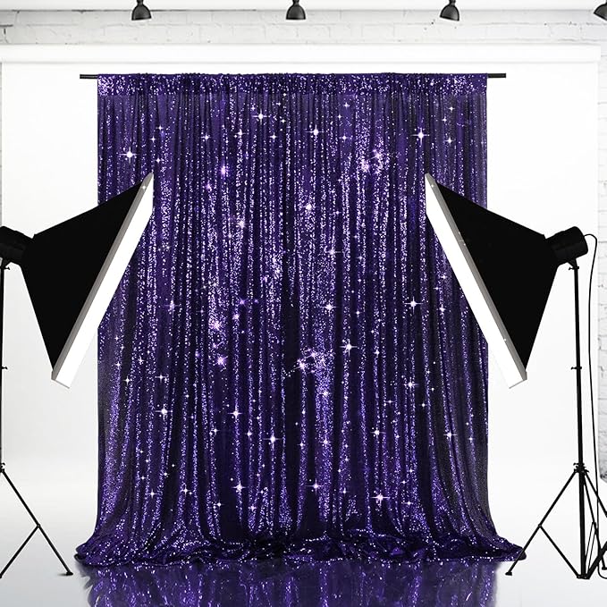 Eternal Beauty Purple Sequin Backdrop, 20x10 Ft Halloween Glitter Background Curtains for Shimmer Photography Party Wedding Birthday Back Drop Decor