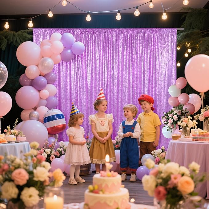 SquarePie Sequin Backdrop Curtain Not See Through Thick Glitter Background for Party 6FT x 8FT Lavender