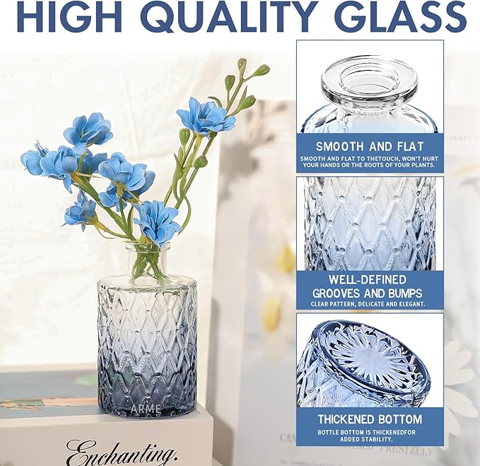 Arme Bud Vases Set of 32, Blue Vase for Centerpieces, Clear Bud Vase in Bulk, Mini Flower Vintage Cute Vases for Centerpieces, Small Glass Vases for Wedding Decor, Home Table Flower Décor