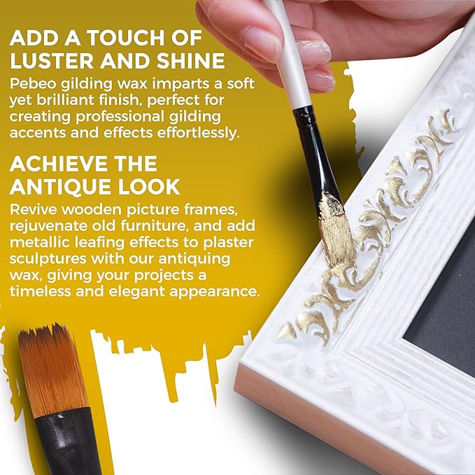 Pebeo Gilding Wax 30ml – Antique Gold Gilding Wax for Crafting, Antiquing Wax for Crafts and Professional Finishing – Gilding Wax for Wood, Metal, and More Bundled with Moshify Application Brushes