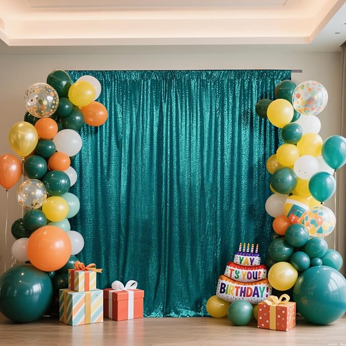 SquarePie Sequin Backdrop Curtain Not See Through Thick Glitter Background for Party 7FT x 7FT Teal