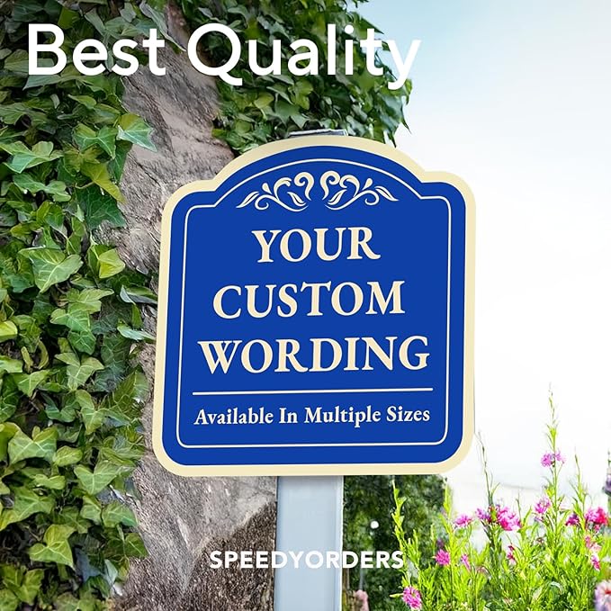 Custom Decorative Outdoor Metal Sign - Personalized Aluminum Driveway Sign, Waterproof, Made in USA - Design 1 Blue Steel 8x8 In