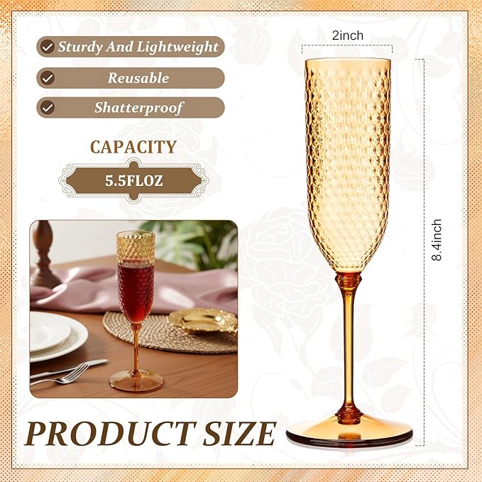 Champagne Glasses 24 Pack, 5.5 oz Plastic Flutes with Removable Stems