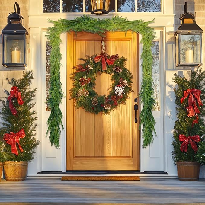 Christmas Garland, 6 Ft Green Artificial Norfolk Pine, 3-Pack