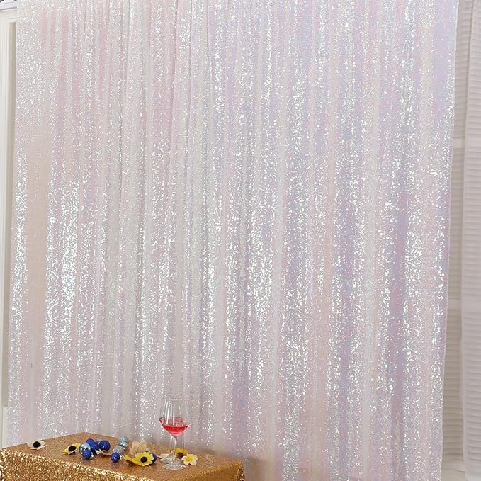 Poise3EHome 8FT x 8FT Iridescent Sequin Photography Backdrop Curtain for Party Decoration, Iridescent