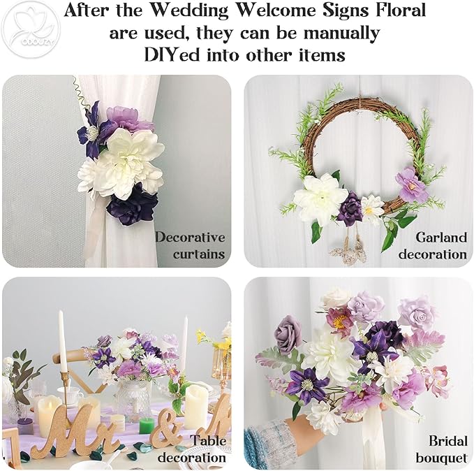 Artificial Wedding Arch Flowers, Silk and Foam, 2-Piece Set with 20 Stems