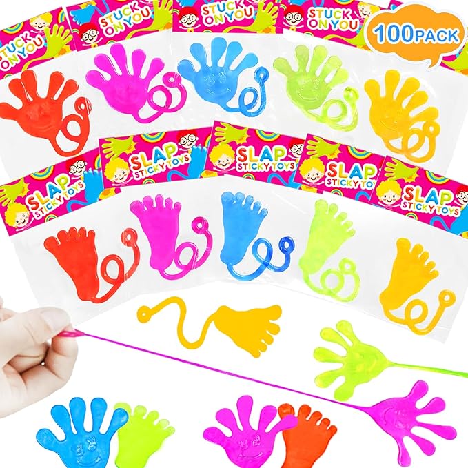 Party Favor Packs: 100 Sticky Hands and Feet in 5 Colors