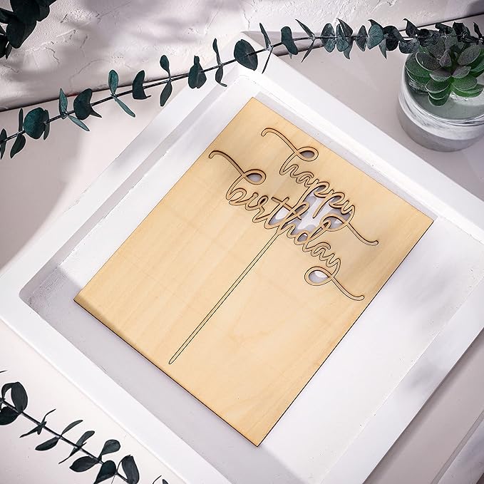 Birthday Cake Topper, Basswood Happy Birthday Sign, 8 x 7 Inch