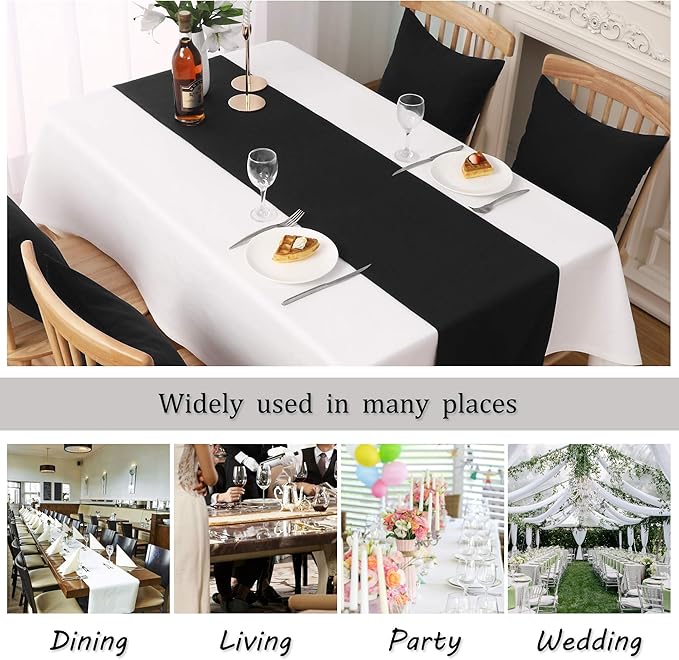 DUALIFE Jet Black Table Runner 14x72 inch Solid Color Thick Polyester Decorative Cloth Handcrafted for Wedding Party Birthday Graduations Banquet,Restaurant & Outdoors 2 Pieces