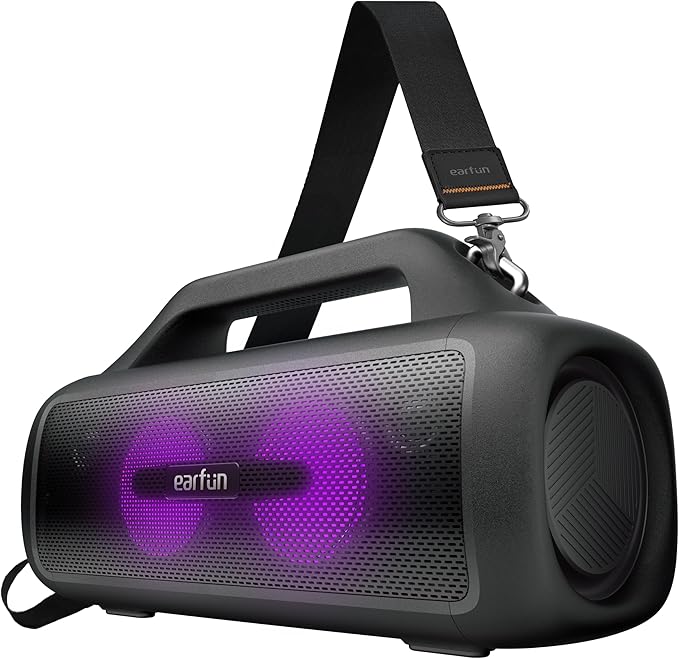EarFun UBOOM X Portable Bluetooth Speaker, 80W Stereo with JumboBass, IP67 Waterproof Outdoor Speaker, RGB Light, 30H Playtime, Custom EQ, Bluetooth 5.3 Speakers for Outdoor, Camping, Beach