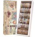 24 Rolls Vintage Washi Tape Set, Antique Car Buildings Map Stamp Stripe Writable Aesthetic Washy Decorative Tapes for Scrapbooking, Junk Journal Supplies, Bullet Journaling 5-75mm Wide (3m Long)/Roll