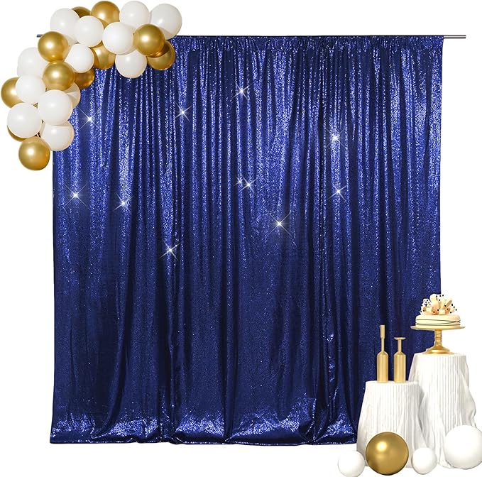 SquarePie Sequin Backdrop Curtain Less See Through Background for Wedding Party 5FT x 7FT Navy Blue