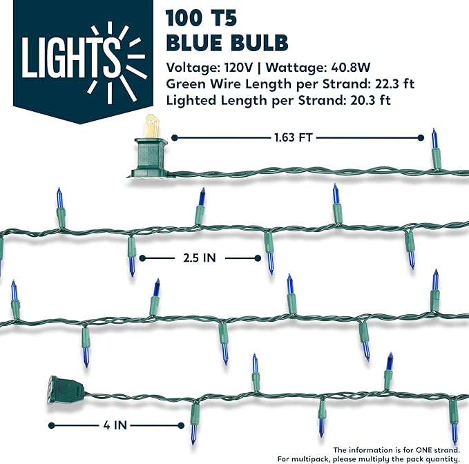Joiedomi Blue Christmas String Lights,100 Count 22.3FT Christmas Fairy Tree Lights Plug in for Indoor Outdoor Xmas Decorations Patio Holiday Theme Party Yard House,Green Wire