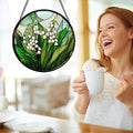 Stained Glass Window Hanging, White Green Lily of the Valley