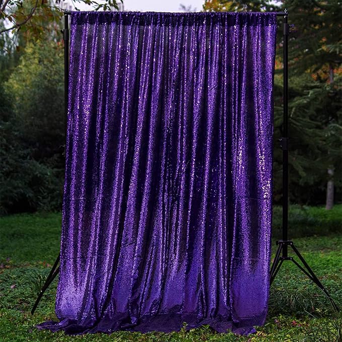 JYFLZQ Purple Sequin Backdrop Curtains 2ft x 8ft 2 Panels Glitter Photo Booth Backdrops Sparkly Photography Background Drapes for Parties Wedding Bridal Showers