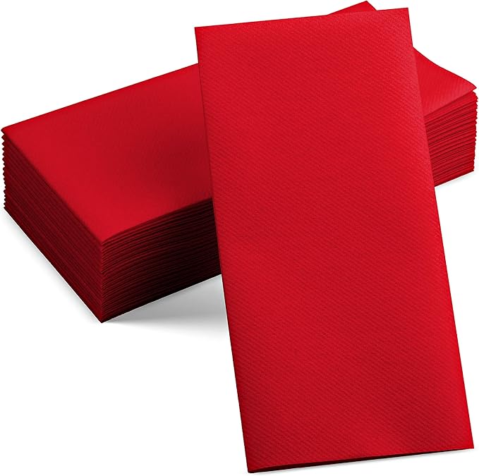 50-Pack Disposable Linen-Feel Red Napkins, 12" x 17" Cloth-Like Paper Dinner Napkins For Christmas, Wedding, Holiday, Bathroom, Party Or Event