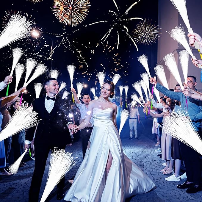 150 PCS White Fiber Optic Sticks, Glow Wands & Light Up Wands for Kids, Fiber Optic Wand with 3 Light Modes, Glow in The Dark Party Supplies, Wedding Party Supplies, for Wedding, New Year, Birthday