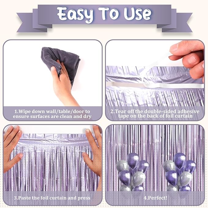 2 Pack Light Purple Foil Fringe Backdrop Curtains, Tinsel Streamers Party Decorations, Fringe Backdrop, Door Shimmer for Baby Shower or Birthday Party