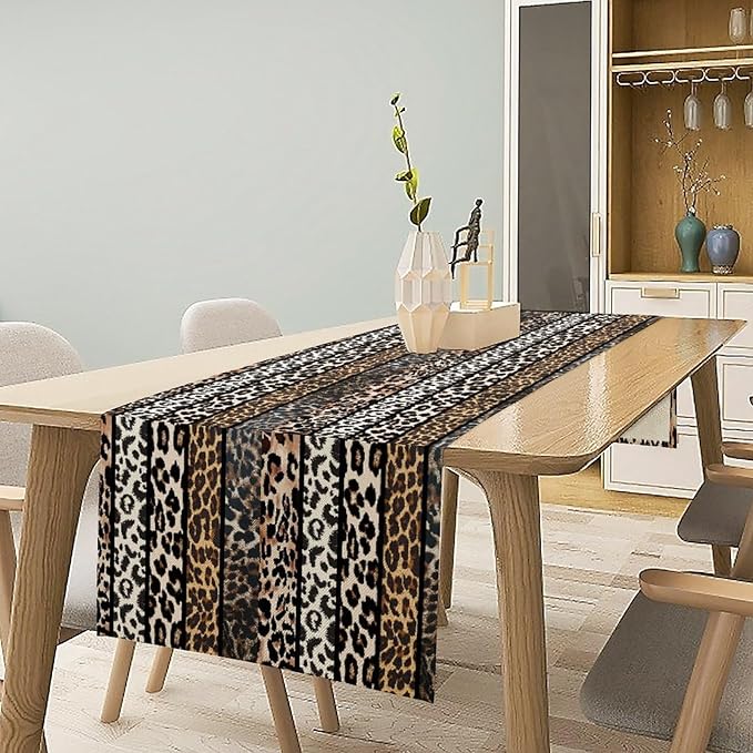 Cow Patchwork Print Table Runner, Country Farm Animal Fur Skin Farm Safari Wildlife Pattern Table Runner for Dinner Dinning Home Kitchen Living Room Party Holidays Setting, 13x60 Inch