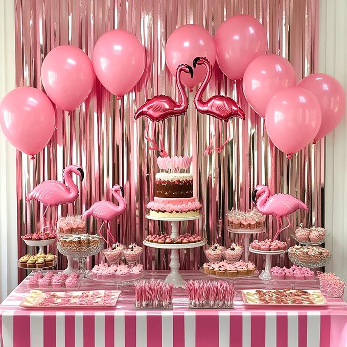 PartyWoo Pink Streamers Foil Fringe Curtain Backdrop 3Pcs 8.2ft Pastel Baby Light Pink Tinsel Backdrop for Princess Girls Baby Shower Birthday Graduation Wedding Sweet Bow Party Decorations
