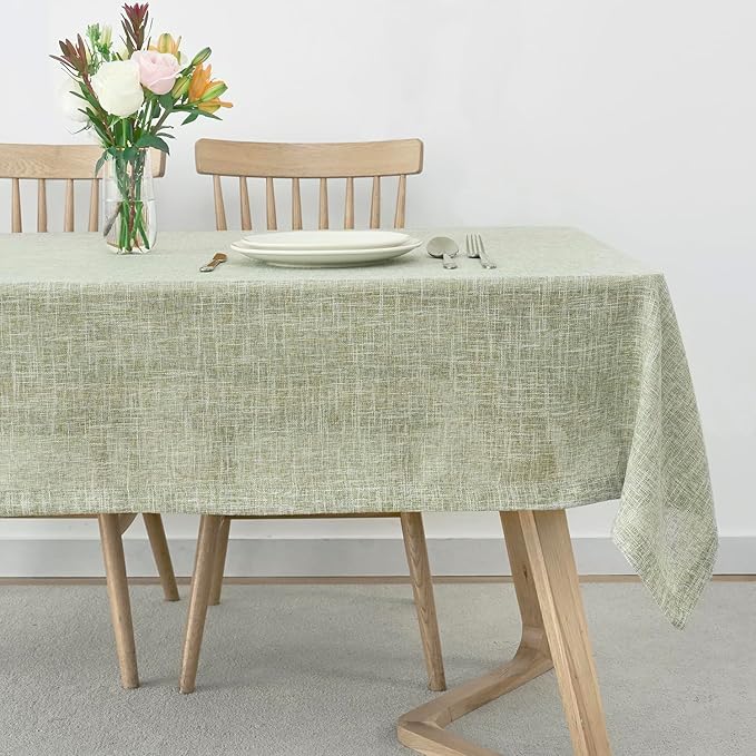 maxmill Flaxy Faux Linen Table Cloth with 2-Tone Slubby Texture Wrinkle Resistant Anti-Shrink Soft Tablecloth for Kitchen Dining Tabletop for Buffet Banquet Parties Rectangle 60 x 140 Inch Sage