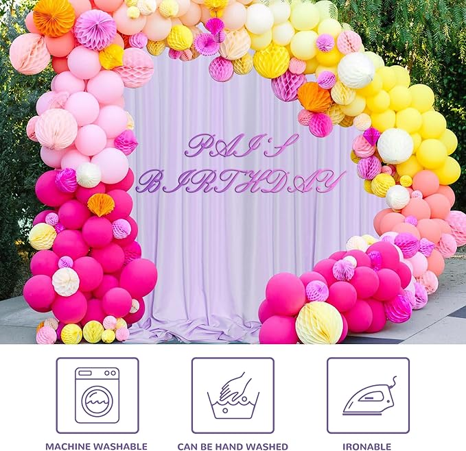 MEETSKY Lavender Backdrop Curtain for Parties Wedding Light Purple Background Curtains Backdrop Rod Pocket Drapes Fabric Decoration for Birthday Gril Party Baby Shower Photoshoot, 5ft x 10ft, 2 Panels