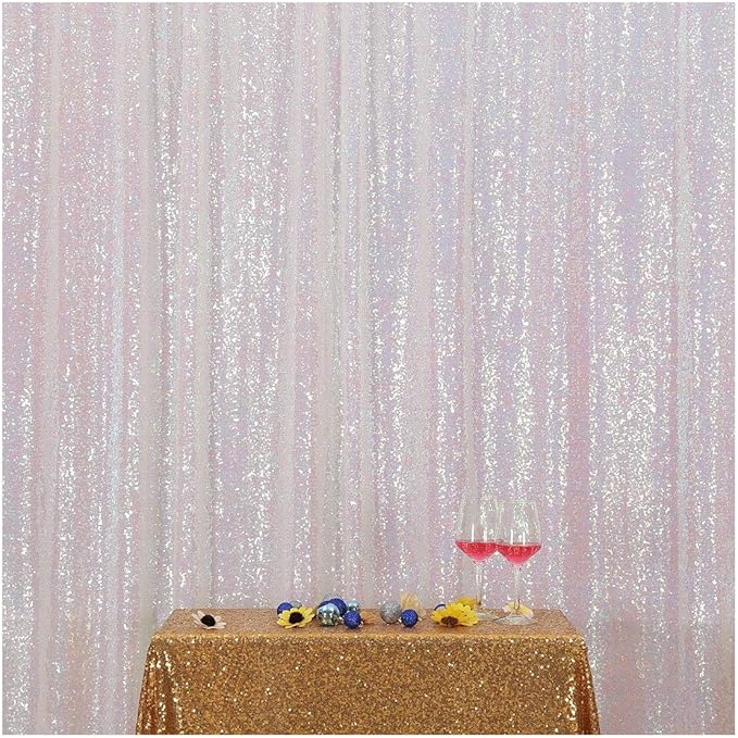 Poise3EHome 7FT x 7FT Iridescent Sequin Photography Backdrop Curtain for Party Decoration, Iridescent