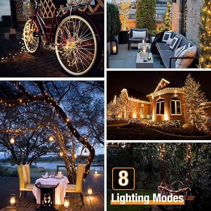 String Lights 6 Pack, Solar Warm White, 480 LEDs, 198 Ft Total