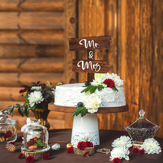 Non-Edible Cake Topper in Wood, 4.9 x 7.2 Inch Rustic Wedding Decor