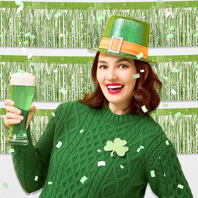 6 Pack 10 Feet Light Green Foil Fringe Garland Metallic Tinsel Streamers Banner Wall Hanging Curtain Backdrop for Parade Floats, Birthday, Graduate, Mother's Day, Wedding Party Decoration