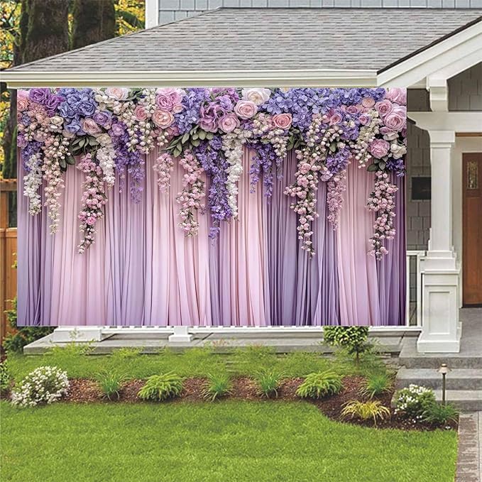 10x8ft Purple Flower Wedding Photography Backdrop Lavender Floral Wedding Bridal Photography Backdrop Anniversary Birthday Baby Shower Girl Party Banner Photo Booth Props Background Wall Decor