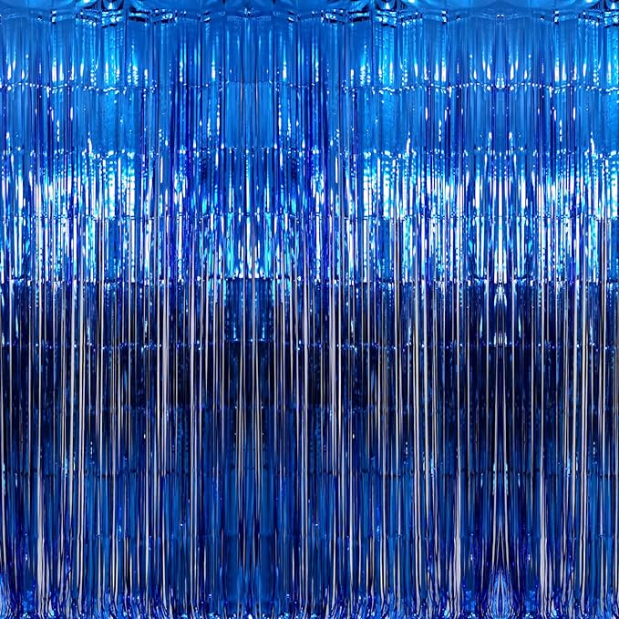 GOER 3.2 ft x 9.8 ft Metallic Tinsel Foil Fringe Curtains Party Photo Backdrop Party Streamers for Birthday,Graduation,New Year Eve Decorations Wedding Decor (Navy Blue,1 Pack)