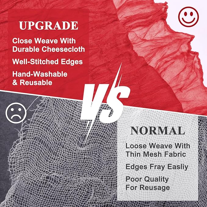 Asee'm 3PCS Fall Table Runner Cheesecloth 10FT Red Boho Gauze Fabric Rustic Sheer Cheese Cloth Runners for Thanksgiving Christmas Wedding Bridal Shower Party