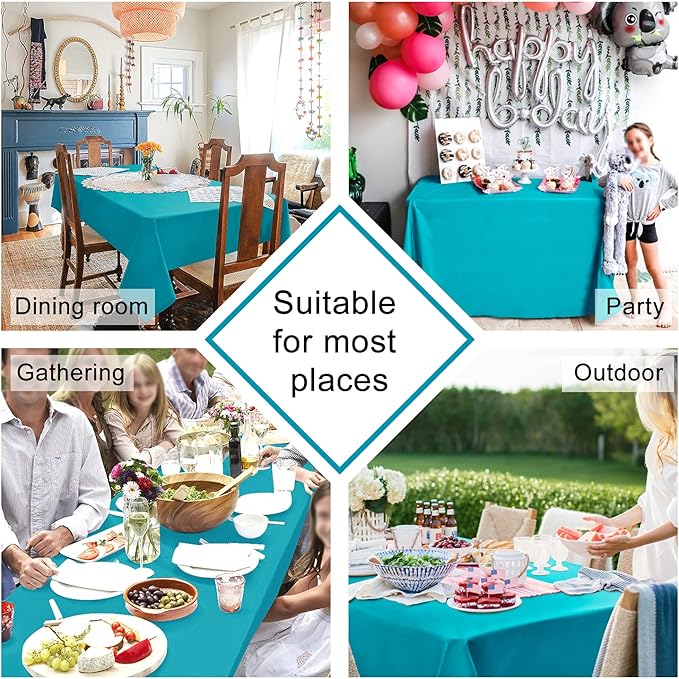 Hiasan 2 Pieces Turquoise Square Tablecloth - Water Resistant and Spillproof Dining Room Washable Fabric Table Cloth for Dining Room, Polyester, 40 x 40 Inch