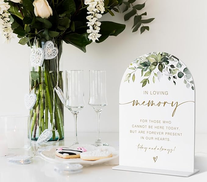 Loving Memory Sign, Wedding Memorial Sign, Greenery Gold Bridal Shower Decorations, In Wedding Signs for Ceremony and Reception, Engagement Party Desk Decorations, Wedding Table Acrylic Decor - 39