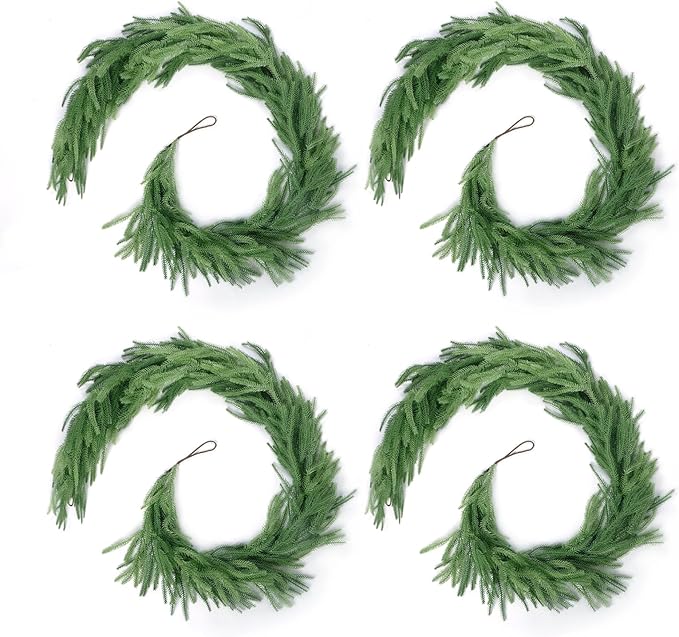 Garlands: 4-Pack Faux Norfolk Pine Garland, 9 Ft Each, Green