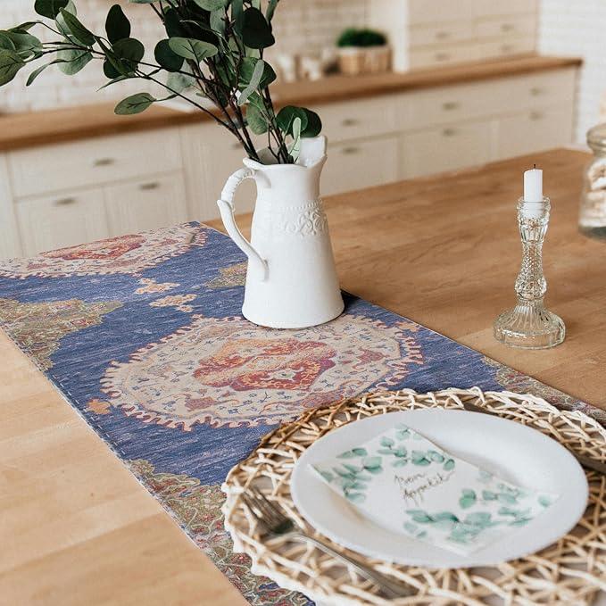 Snycler Table Runner Boho Table Runners Vintage Elegant Farmhouse Table Center Linen Decor for Home Dining Party Entrance (13x72 Inch) Navy Blue