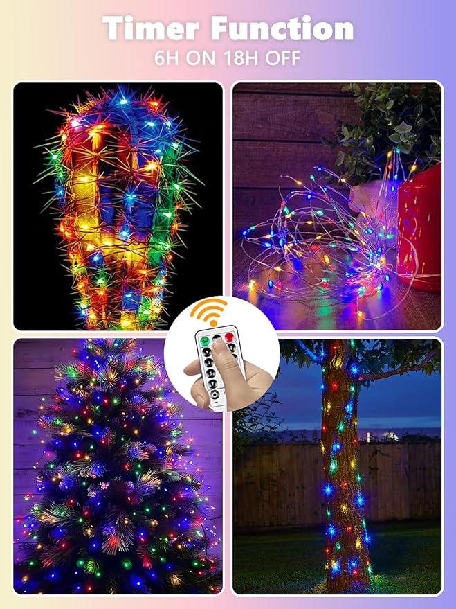 4 Pack Fairy Lights Battery Operated with Remote Control Timer, 26 FT 80 LED String Lights Outdoor Indoor, 8 Mode Twinkle Lights for Christmas Party Wedding Birthday Bedroom Decorations (Multicolor)