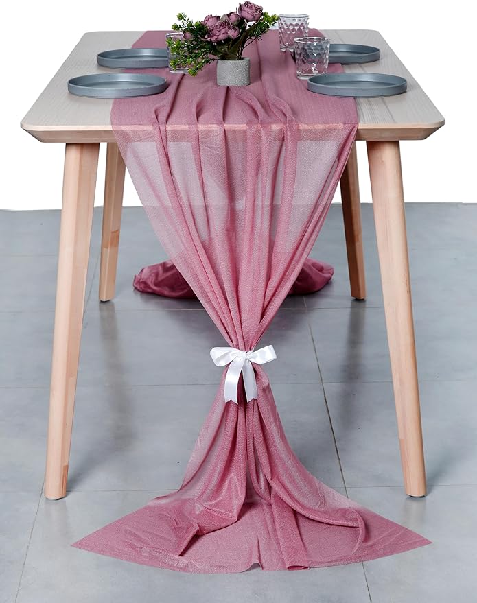 MDS 2 Pack 10ft Chiffon Table Runner 29 x 120 Inches Sheer Wedding Runner Romantic Rustic Table Runner for Wedding Decorations, Birthday Parties, Bridal Shower Party Arch Decor - mauva