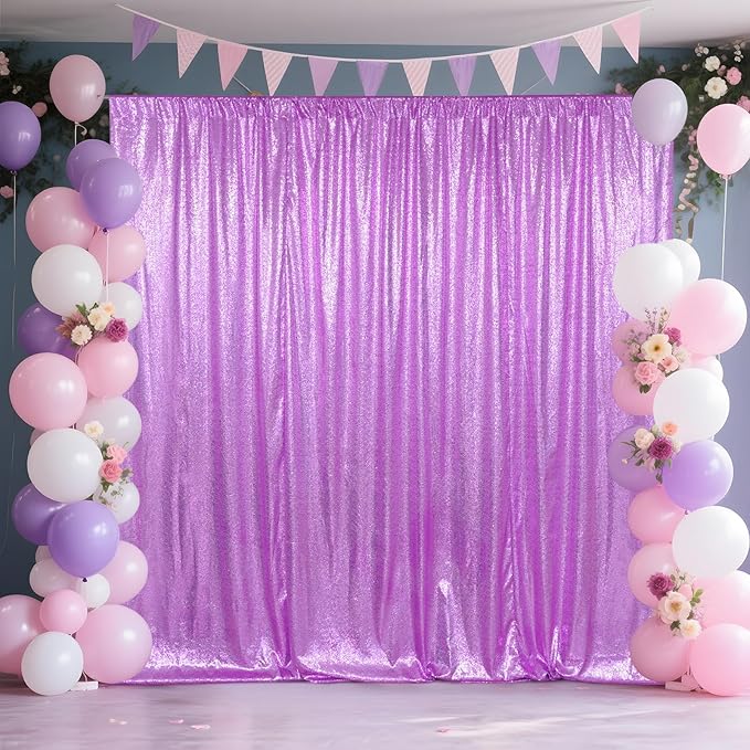 SquarePie Sequin Backdrop Curtain Not See Through Thick Glitter Background for Party 7FT x 7FT Lavender