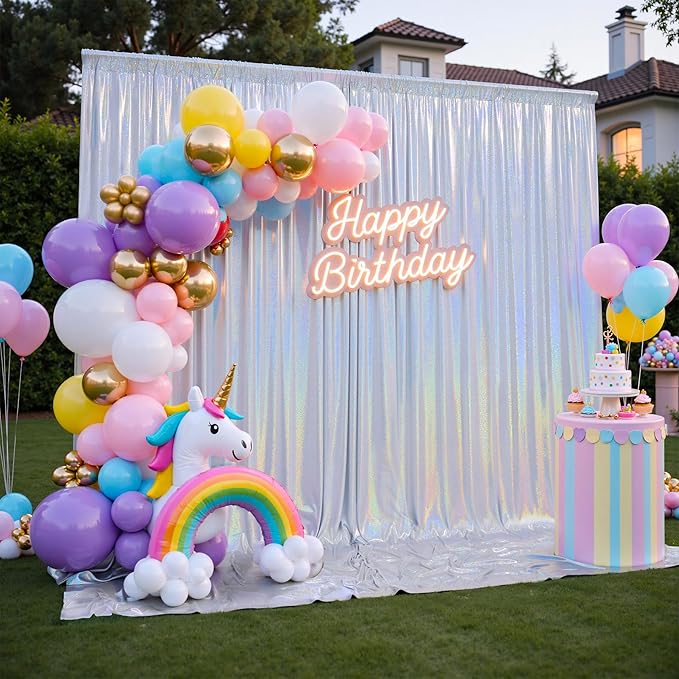 Backdrop Curtain, Laser Silver Sequin, 4 Panels 5x10 ft Each