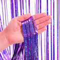 Tinsel Foil Fringe Curtains – Purple, 2Pcs 3.2x8.2ft Metallic Holidays