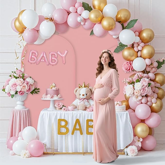 6.6FT Wedding Arch Covers Arch Backdrop Cover Arch Stand Covers Set Arch Cover Spandex Fabric Stretchy Backdrop for Wedding Birthday Party Decoration Baby Shower (Light Pink)