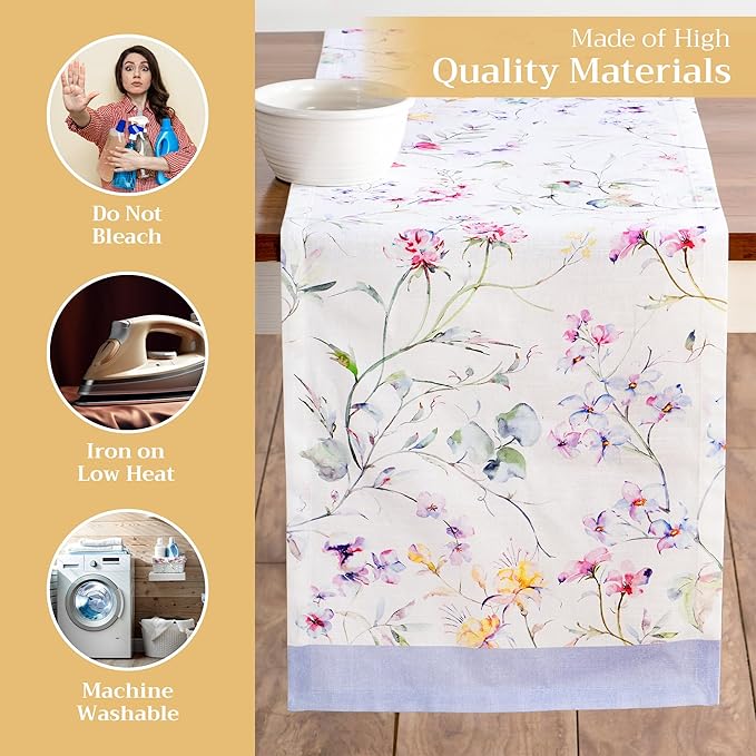Maison d' Hermine Table Runner 100% Cotton Single Layer Table Runners 108 inches Long Decorative for Home Kitchen Dining Party Wedding Bridal Shower Spring Summer (Summer Floral, 14.50" x 108")
