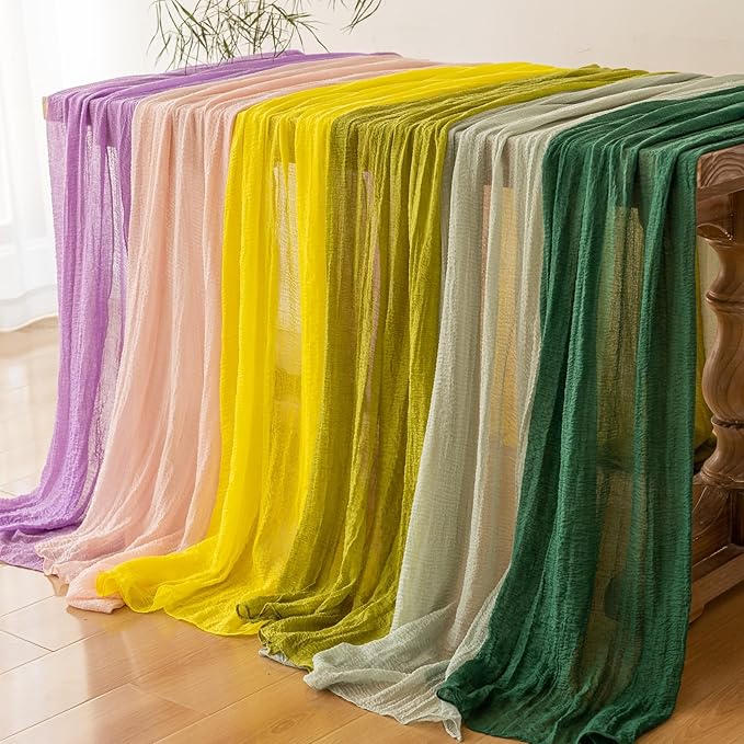 6pcs Lilac Gauze Rustic Cheesecloth Table Runner 120 Inch 10 FT for Wedding Baby Shower Bridal Shower Birthday Engagement Garden Outdoor Party Long Sheer Boho Decorations