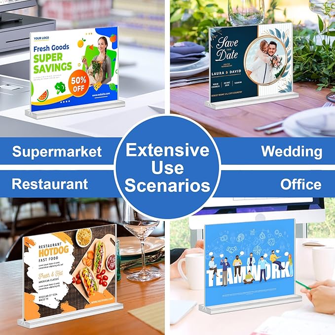 Acrylic Sign Holder 6x4,6 Pack Clear Sign Holder Double Sided Table Menu Horizontal Desktop Display Stand Paper Flyer Holder Tabletop Sign Holder Suitable for Restaurants, Office, Store, Hotels