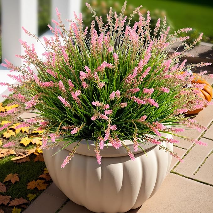 Artificial Greenery Stems, Magenta Plastic Monkey Grass, 12 Bundles
